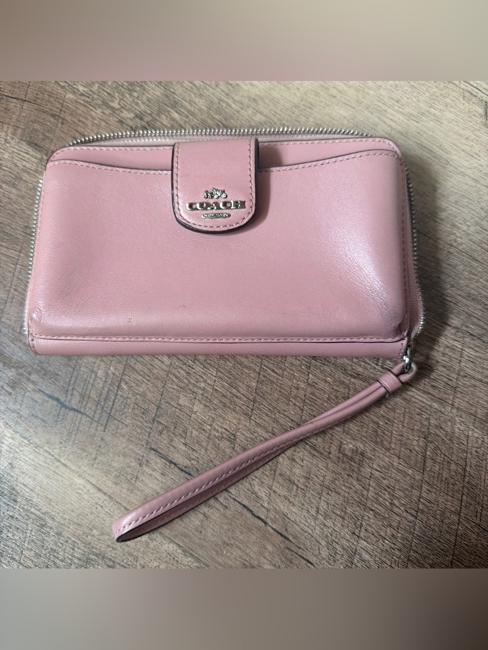 Coach Dusty Pink Leather Wristlet Wallet with Zip and Snap